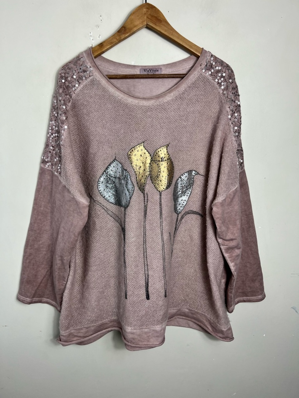 ViaVitale Made In Italy Mohair Blend Oversized Mauve Scoop Neck Sweater Size L